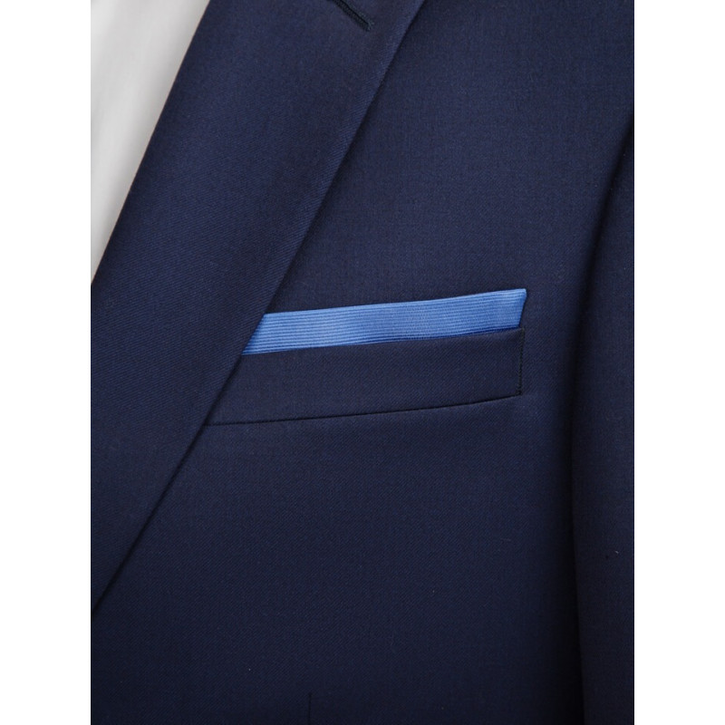 Pochette de costume en pure soie finement côtelée gris réversible bleu dur