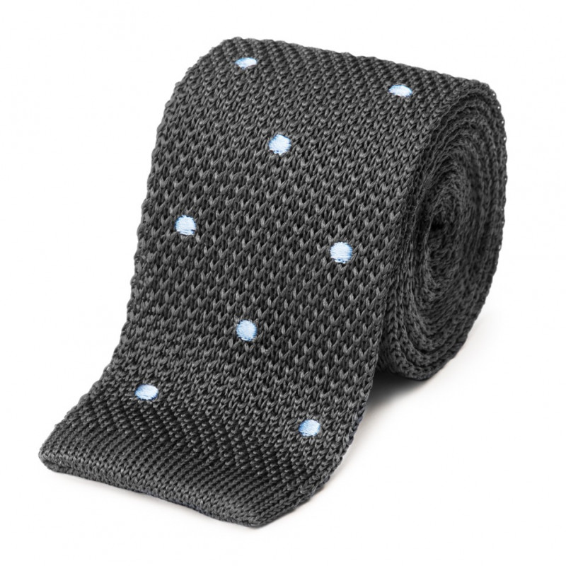 Designer seidenkrawatte gris anthracite//argent à pois-cravate fine en soie