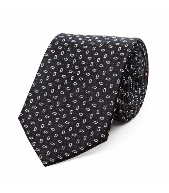 Tie in pure silk black and small motif cashmere